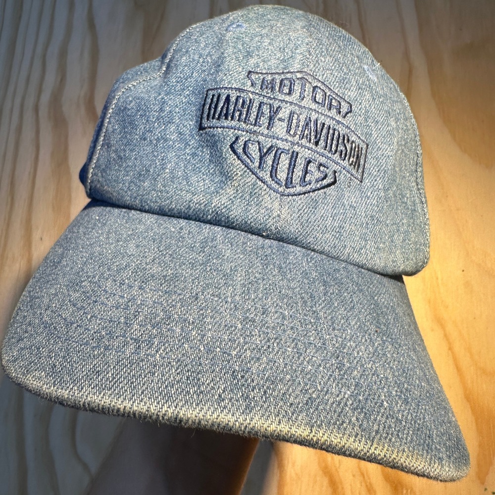 Harley Davidson Mens Blue Denim Baseball Hat Adjustable Logo Cap OSFM